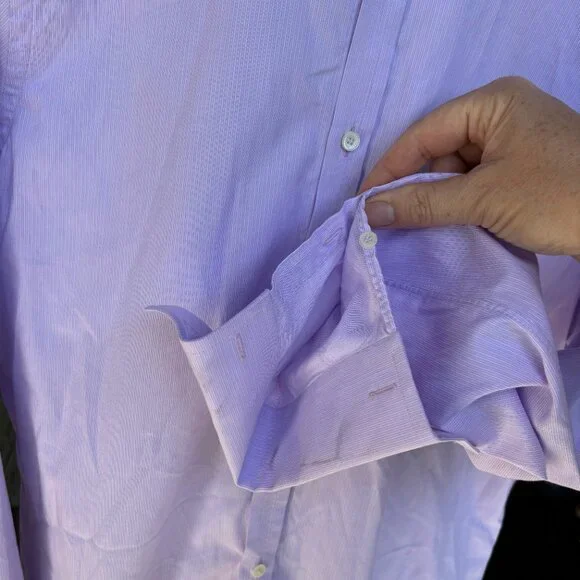 Burberry London Men’s 16.5-42 White Pink Striped Button Up Designer Dress Shirt - Picture 6 of 14